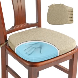 SINOSSO 6 Pack Memory Foam Chair Cushions for Dining Chairs, Friendly Woven Fabric 16" U-Shape Comfortable Kitchen Chair Pads, Removable Slip Resistant Seat Cushions (Set of 6, Linen)