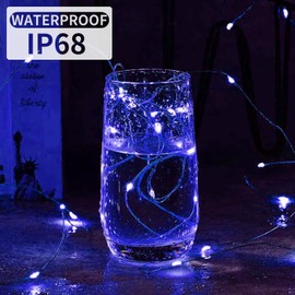Aogist Led Fairy Lights 3 Modes Battery Operated String Lights Waterproof Silver Wire 7 Feet Firefly Starry Moon Mason Jar Lights for DIY Wedding Party Christmas (Blue, 8 Pack)
