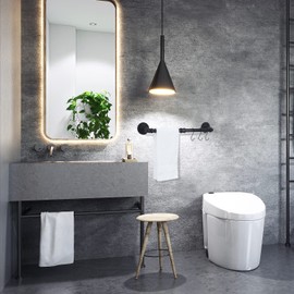 HouseAid 18 Inch Industrial Pipe Towel Bar, Farmhouse Iron Hand Towel Holder, Vintage Style Towel Rod for Bathroom, Wall Mounted, Matte Black (Hook Included)