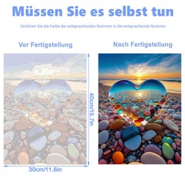 Paint by Numbers Adult Crystal Heart DIY Landscape Love Stone Hand Painted Oil Painting Kit for Beginners, with 3 Brushes and Acrylic Paint, Hand Painted Oil Painting Kit as a Gift, 30 x 40 cm