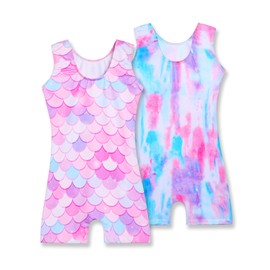 Nymphperi Leotard for Girls Gymnastics Size 6-7 Years Old Mermaid Scales Biketards with Sleeveless Colorful Tie Dye Unitards