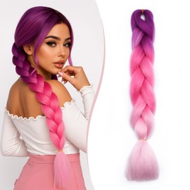 SEGO Pro Braiding Hair Extensions 24 Inch Synthetic Hair Box Jumbo Braid Hair for Crochet Twist Braids Hair Extensions for Women Braids Attachment Pack of 1 (Purple to Peach Pink to Pink)