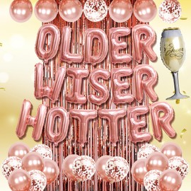 Older Wiser Hotter Birthday Decorations For Women Older Wiser Hotter Banner Balloons For Woman Adults Rose Gold Cute Funny 30th 40th 50th 60th 70th 80th Birthday Party Decorations Sign Gift Decor