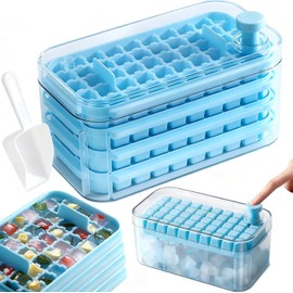 Molde para Hielos de 200 Cubitos, Hielos Molde con 4 Bandeja para Hielos con Tapa y Cubitera, Moldes para Hielo Reutilizable - Ice Cube Maker Presionado para Liberar Fácilmente
