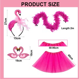 Ycaaeo Flamingo Costume Women, Flamingo Accessories Costume with Pink Tulle Skirt Tutu Skirt, Flamingo Headband, Feather Boa Pink Flamingo Glasses for Hawaii Carnival Fancy Dress Summer Party