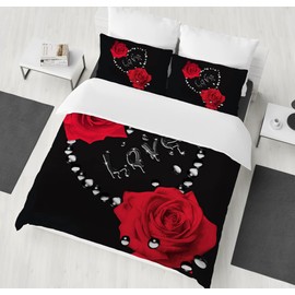 HZVRTN Bed Linen 3D Red Rose Duvet Cover Set with Zip and 2 Pillowcases, Microfibre Creative Rose Bedding Set 3-Piece for Adults Children (135 x 200 cm, Love Rose)