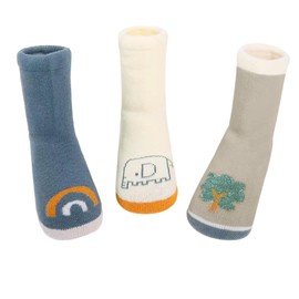 ANIMQUE 3 Paar Baby Winter Socken Dicke Mid-Calf Socken 1-3 Jahre Neugeborene Kleinkind Jungen Mädchen Baumwolle Warm Söckchen Weich Bequem mit Cartoon-Muster, Elefanten M