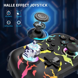 AceGamer 2.4G Wireless Bluetooth Controller for PC/Steam/Switch with Linear Motors, Hall Joysticks and RGB Light- Upgraded PC Controller and Back Buttons Lock, Multi-Platform Support（Colorful Flame ）