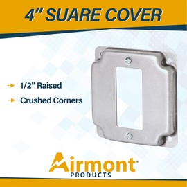 Airmont Products AP-12093, 4" Square Decorator Switch Electrical Box Cover, 1/2" Raised, 2-Gang Single Rocker, Exposed Work, Galvanized Steel, Crushed Corners, 2-Gang Cover
