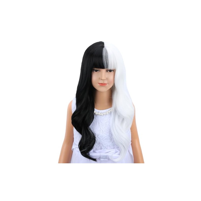 Black and White Wig Long Wavy Curly Wigs Natural Color