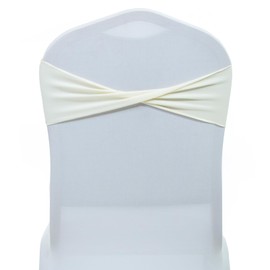 MDS Pack of 250 Spandex Chair Sashes Bows Elastic Stretch Dining Chair Bands Ties Without Slider Buckle Universal fits for Wedding Baby Shower Birthday Party Banquet Event Decoration - Ivory