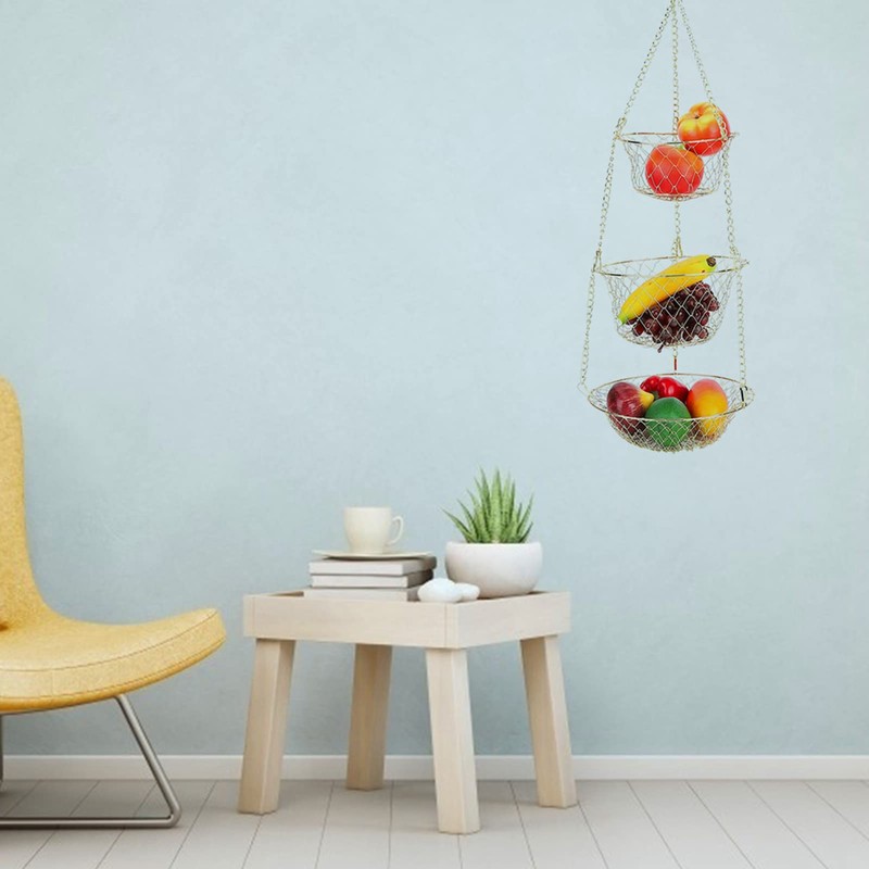 3 Tier Hanging Fruit Basket Kitchen Fruit Basket Multifunctional Fruit