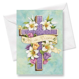 Easter Cross Religious Greeting Cards - Set of 8 Large 5" x 7", Religious Easter Cards, Inspiring Bible Messages for Christians and Catholics, White Envelopes