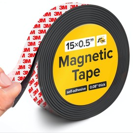 Flexible Magnetic Tape - Adhesive Strip with Strong Self Adhesive - Ideal Magnetic Roll Any Projects - Sticky Magnets for Fridge (1/2inch x 15 feet)