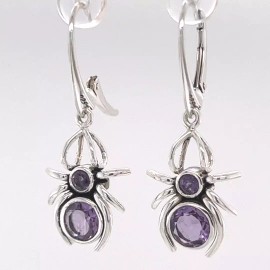 Amber America Facetted Purple AMETHYST Spider Earrings - 925 STERLING SILVER - Leverback #8
