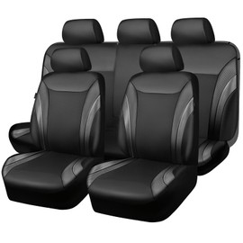 CAR PASS Premium Carbon Fiber Leather Car Seat Covers Full Set,Airbag Compatible,5mm Composite Sponge Inside,Sporty Universal Fit for SUV,Van,Sedan,Truck (Full Set,Black)