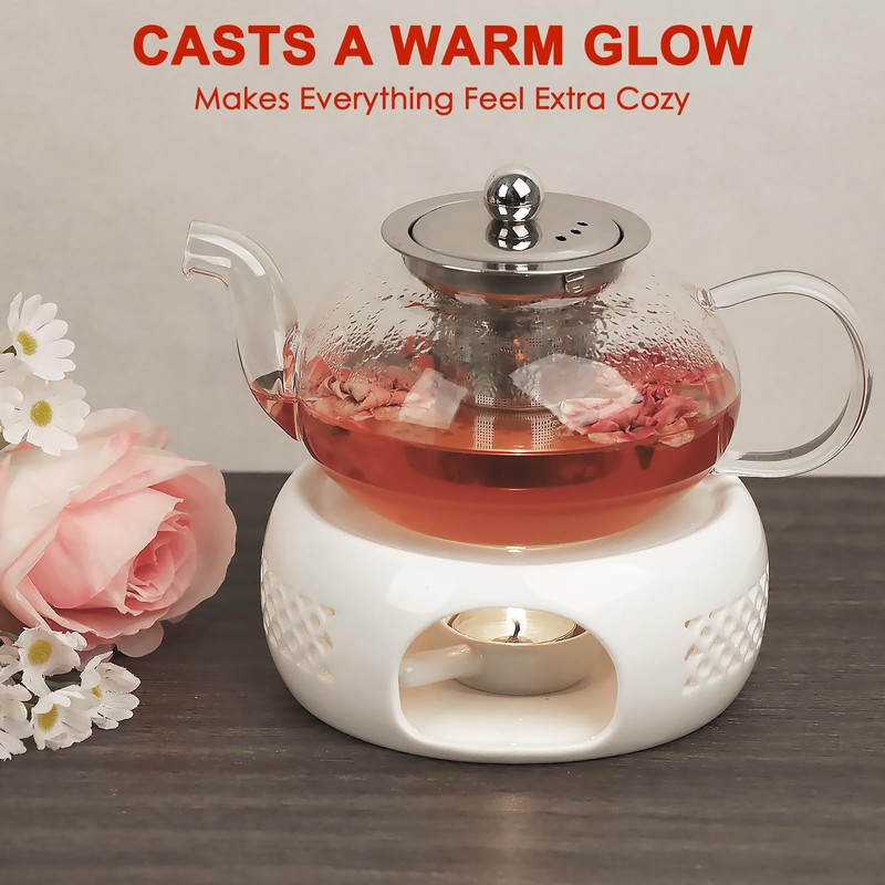 KAYCROWN Teapot Warmer, Ceramic Tea Warmer with Tealight Holder, Teapot