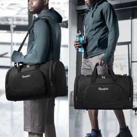 Sovaloo Sports Gym Bag for Men and Women, Travel Duffle Holdall Bag with Shoe Compartment and Wet Pocket, Perfect for Sports, Fitness, Travel, and Swimming (Black, 45L)