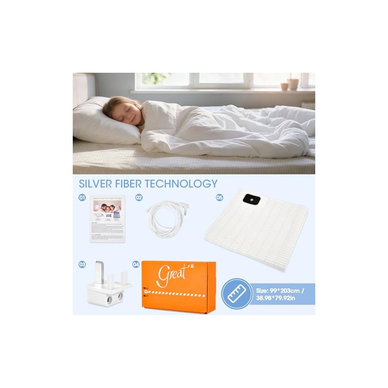 Grounding Sheet for Sleep Wellness, 203x99cm Earthing Mat with Silver