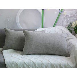 Lutanky Pack of 2 Linen Cushion Covers Soft Rectangle Throw Pillow Cases for Sofa Bedroom Home Decoration (30 x 50 cm)(grey, 2 Pieces)