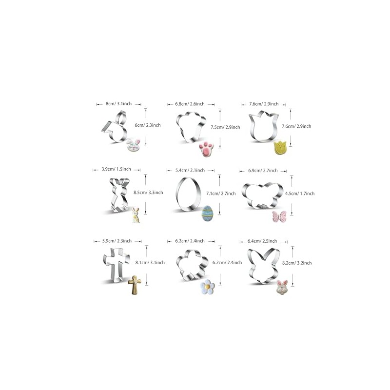 WDYJMALL Easter Cookie Cutters 9-Pc Set - Bunny Rabbit Paw