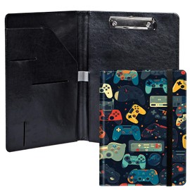 BFDHGQZC Gaming Controllersca PU Leather Padfolio Clipboard Notepad with Pen Loop and Elastic Strap Interview/Resume Document Organizer for Business School Office