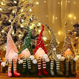 KUPETO Gnomos Navideño con Luz LED, 5 Piezas Adornos navideños para arbol de Navidad Hechos a Mano decoración de Mesa de Navideño Interior,