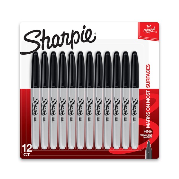 Sharpie 1812419 Sharpie Permanent Markers, Black, Set of 12, Black, F, Medium Point