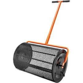 VEVOR Compost Spreader, 24.4-25.6" Height Adjustable Handle, 24" Wide, Lawn and Garden Peat Moss Roller with Side Latches, Powder Coated Steel Mesh Basket for Spreading Manure, Topsoil, Black