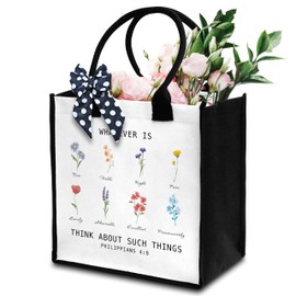 Christian Tote Bag For Women, Whatever Is Think About Such Things Tote Bag, Bible Verse Canvas Tote Bag For Traveling, Religious Gift Bag With Ribbon, Tote Bag Gifts For Women Friends Coworker -31