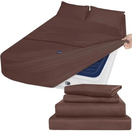 Moonsea 4 Piece Bed Sheet Set Fits 16-24" Air Mattress Extra Deep Pocket Full Size Brown