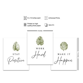 Motivational quotes Botanical Wall Decor - positive Affirmations Leaf Wall Art for Home Office Decor - Inspirational Wall Decor for Women, Men, Entrepreneurs - Encouraging Success Mindset Wall Art Set
