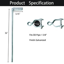 Jiaroutk 1-3/8 × 32 Heavy Duty Gate Drop Rod - Galvanized Cane Bolt for Double Single Gate - Ideal for Yard, Garden, and Farm - Chain Link Fence Parts I