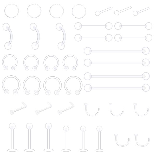 YIIWONI 41 Pieces 14G 16G 20G Clear Piercing Retainers Set,