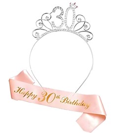 KOQAIIZ 30th Birthday Sash and Birthday Crown, 30th Birthday Gift, Rose Gold Birthday Sash Tiara Crown, 30th Birthday for Princess Party Lady Birthday Party and Decoration