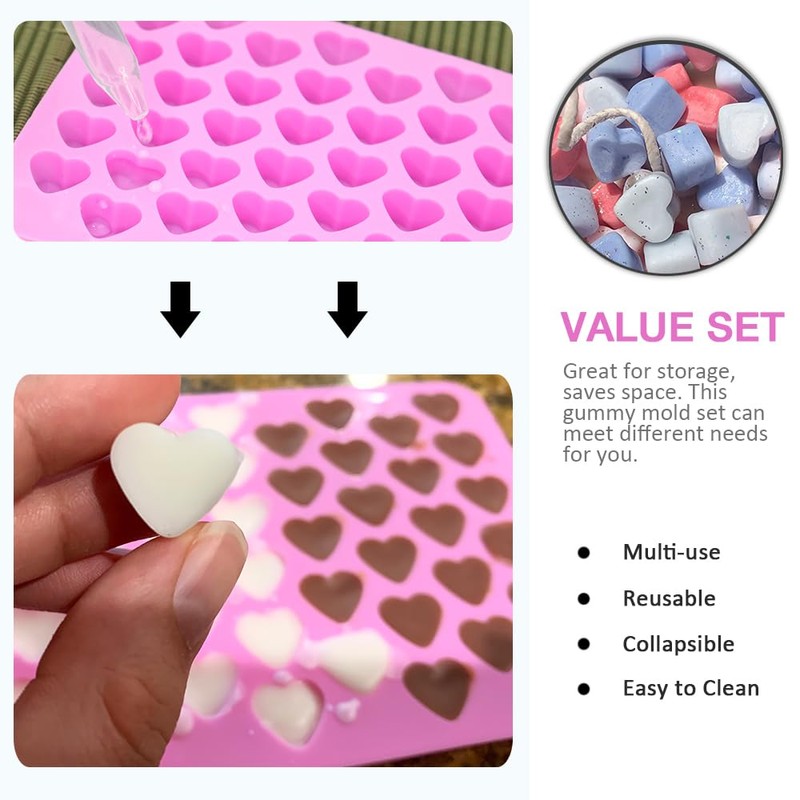 Eolilim 5PCS Mini Gummy Silicone Molds with 2 Droppers, Gummies