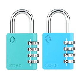 Zarker XD40 Combination Lock, 4-Digit Padlock for School Gym Sports LockerLock, Fence, Toolbox, Case, Hasp Storage (2-Pack, Emerald, Blue)
