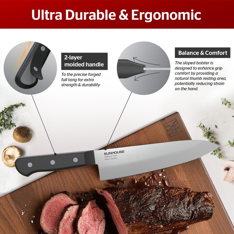 Sunhouse Basic Chef Knife 7.5 Inch Kitchen Knife, High Stainless