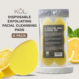 KOL - Limpiador facial exfoliante con infusión de limón exfoliante, esponja facial desechable para limpieza diaria y eliminación de maquillaje, 6 unid