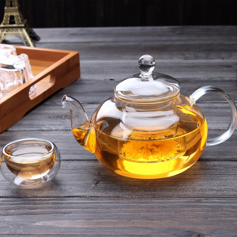 TMOST Glass Teapot 600ml/20.3oz with Removable Infuser Stovetop Safe Glass