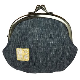 [Senitosuin] Nishijin Textile Gold Brocade Purse 3.5 Inch Round Wallet/Coin Purse (with Lining), Denim