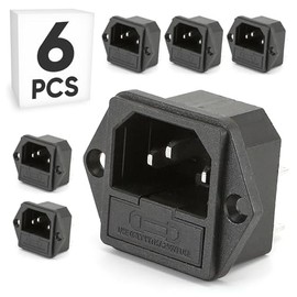 3-Pin IEC320 C14 Male Power Inlet Module with Fuse Holder, Screw Mount, 250V 15A, Black, 2-in-1 Design for PCB Panel and Socket Type Applications (6-Pack)