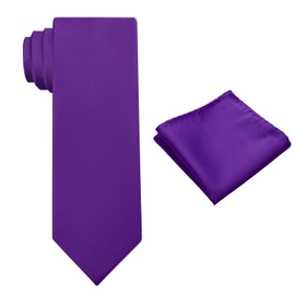 KOOELLE Mens Tie Set Solid Color 3.15" (8CM) Formal Purple Tie and Pocket Square Set For Men
