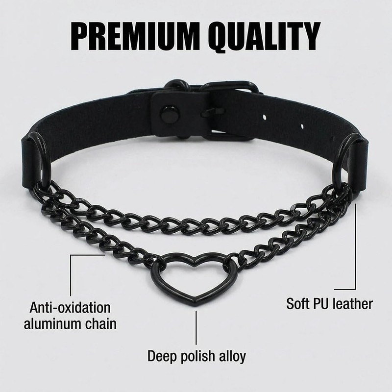 2PCS Goth Heart Chain Layered Choker Necklace For Women,Goodgirl Collar