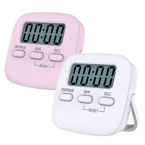 Pack of 2 Short Time Alarm Clocks, Digital Timer with LCD Large Display, Clearly Show, Loud Sound Kitchen Alarm Clock, 3 Placement Methods, Magnetic, Countdown to 99:59 Kitchen Clock for Cooking