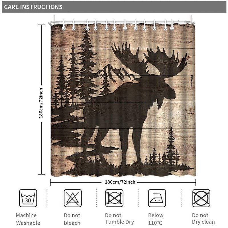 Artmyharbor Moose in Forest Silhouette Cabin Shower Curtain Woodland Print