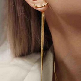 Cimenexe Bohemian Snake Chain Tassel Earrings Long Snake Bone Chain Earrings Bow Bar Ear Jacket Earrings Tassel Slim Chain Earring Gold Herringbone Dangle Earrings Jewellery for Women