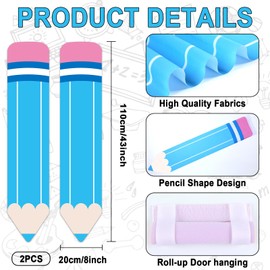 2 Pcs Pencil Classroom Door Window Cover Pencil Shaped Door Curtain Blackout Glass Window Covering Blue Darkening Blackout Roller Shades for Nursery Office Room Porch Classroom Decor