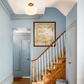 youngrender Schoolhouse Light Fixture Modern Gold Ceiling Light,Semi Flush Mount Ceiling Light,12''Wide Opal Milk Glass Shade,Brass Vintage Light for Farmhouse Bedroom Kitchen Hallway Entryway