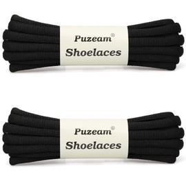 Puzeam 2 Pairs Oval Athletic Shoelaces 30 Colors 1/4" Half Round Shoe Laces for Sneakers - Black 80